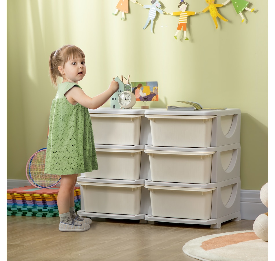 Image 976697_ALTMORE1.jpg, Product 976-697 / Price $129.99, Qaba 3 Tier Kids Toy Organizer with 6 Plastic Storage Bins, Cream White from Qaba on TSC.ca's Home & Garden department