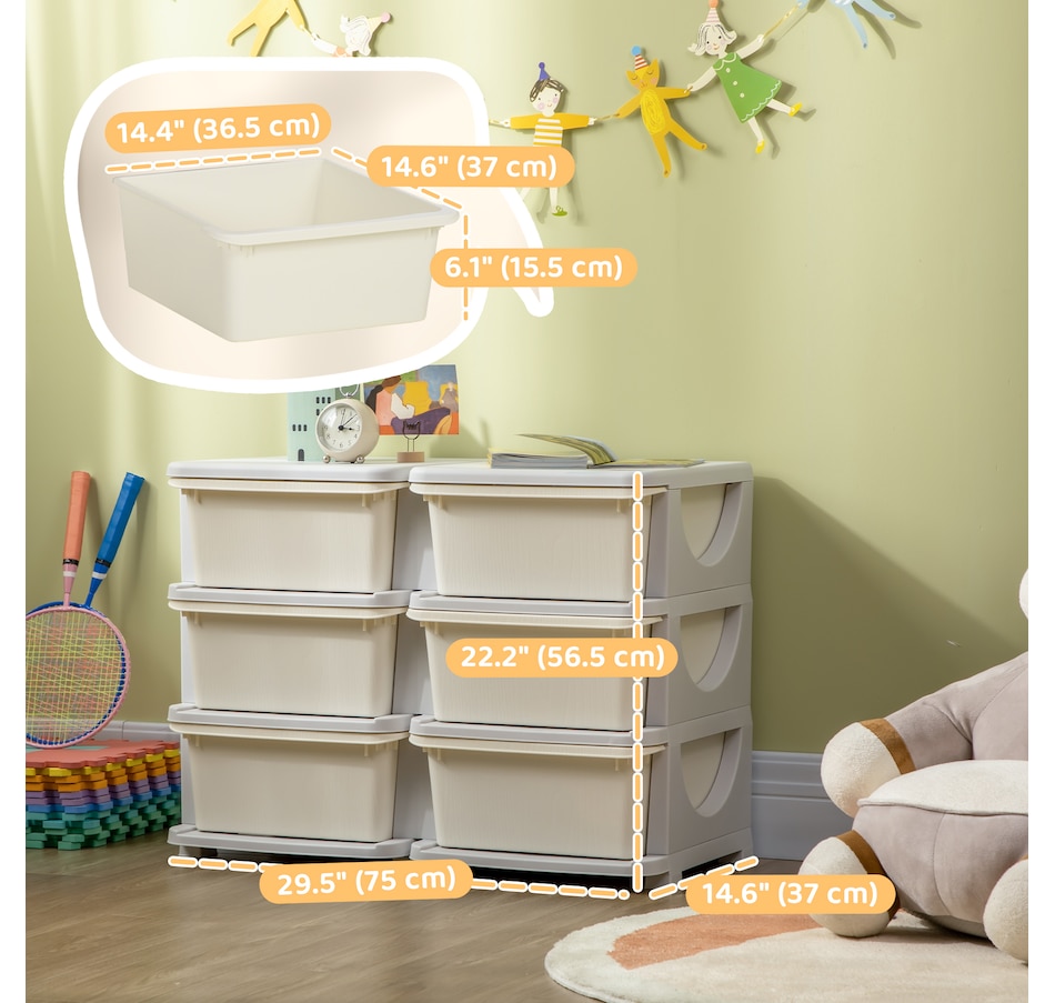 Image 976697_ALTMORE2.jpg, Product 976-697 / Price $129.99, Qaba 3 Tier Kids Toy Organizer with 6 Plastic Storage Bins, Cream White from Qaba on TSC.ca's Home & Garden department