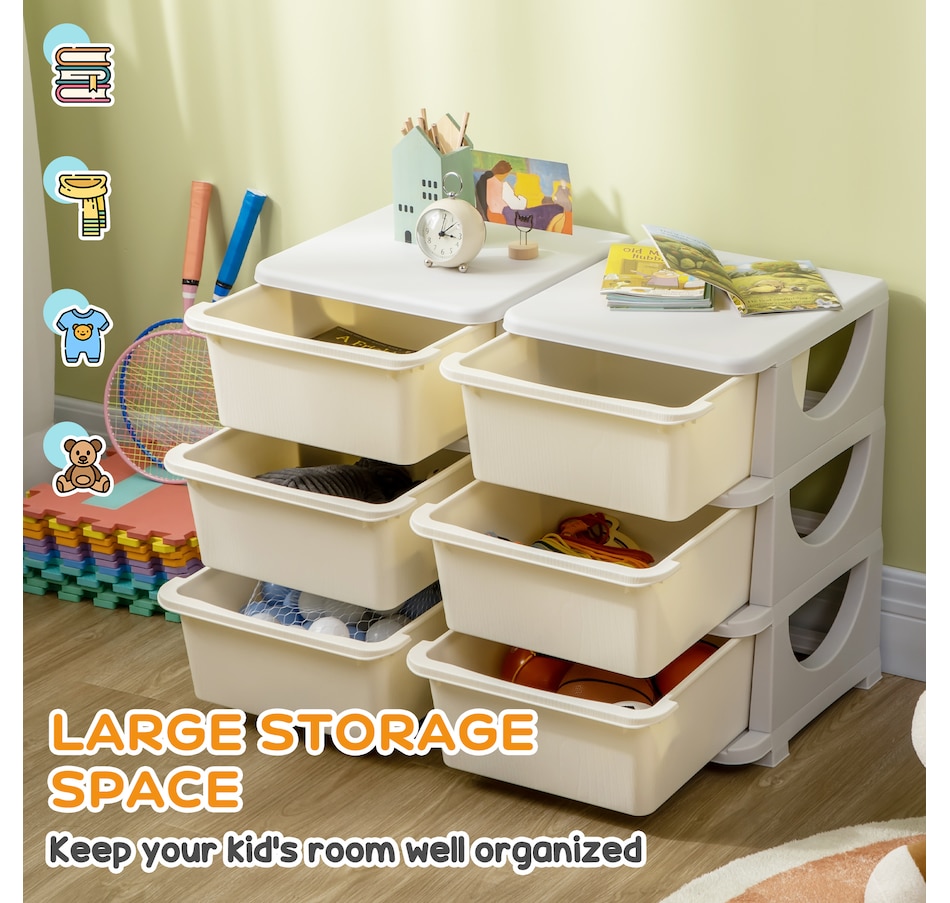 Image 976697_ALTMORE3.jpg, Product 976-697 / Price $129.99, Qaba 3 Tier Kids Toy Organizer with 6 Plastic Storage Bins, Cream White from Qaba on TSC.ca's Home & Garden department