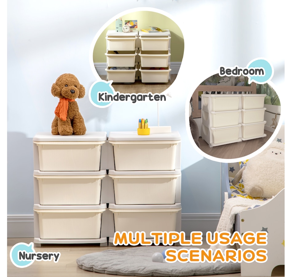 Image 976697_ALTMORE4.jpg, Product 976-697 / Price $129.99, Qaba 3 Tier Kids Toy Organizer with 6 Plastic Storage Bins, Cream White from Qaba on TSC.ca's Home & Garden department