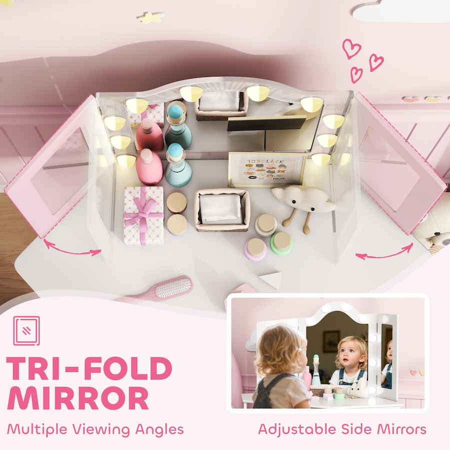Image 976701_ALTMORE5.jpg, Product 976-701 / Price $146.99, Qaba Kids Vanity Table and Chair Set with Lights and Tri-Fold Mirror White from Qaba on TSC.ca's Home & Garden department