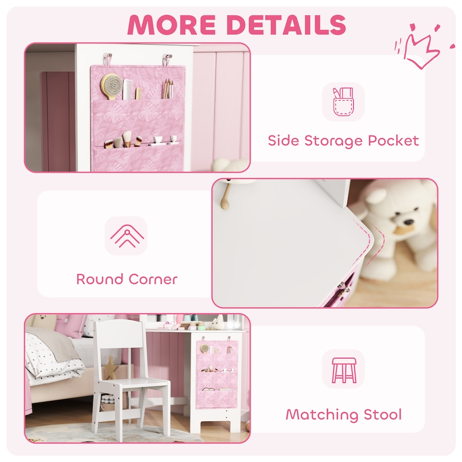Image 976701_ALTMORE6.jpg, Product 976-701 / Price $146.99, Qaba Kids Vanity Table and Chair Set with Lights and Tri-Fold Mirror White from Qaba on TSC.ca's Home & Garden department