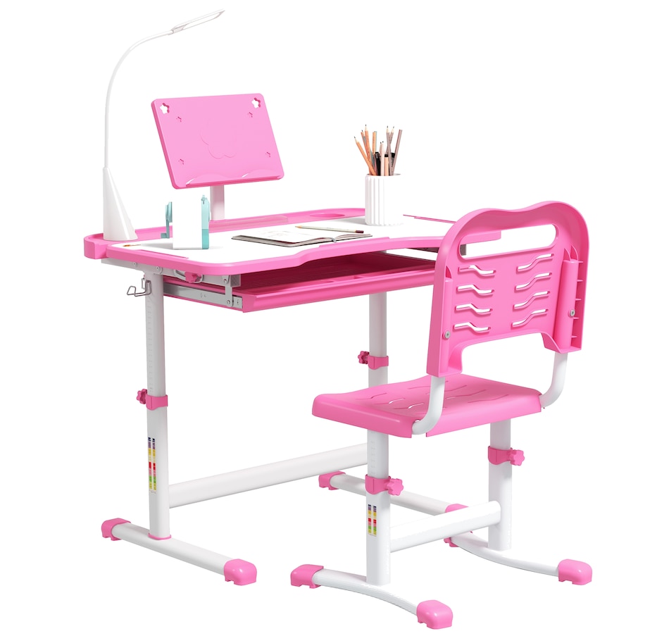 Image 976704.jpg, Product 976-704 / Price $156.99, Qaba Kids Desk and Chair Set Height Adjustable Student Writing Desk, Pink from Qaba on TSC.ca's Home & Garden department