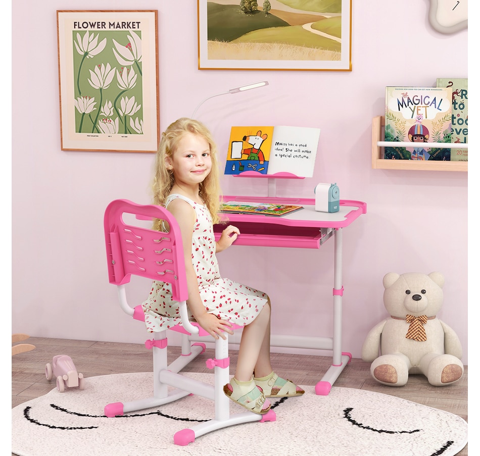 Image 976704_ALTMORE1.jpg, Product 976-704 / Price $156.99, Qaba Kids Desk and Chair Set Height Adjustable Student Writing Desk, Pink from Qaba on TSC.ca's Home & Garden department