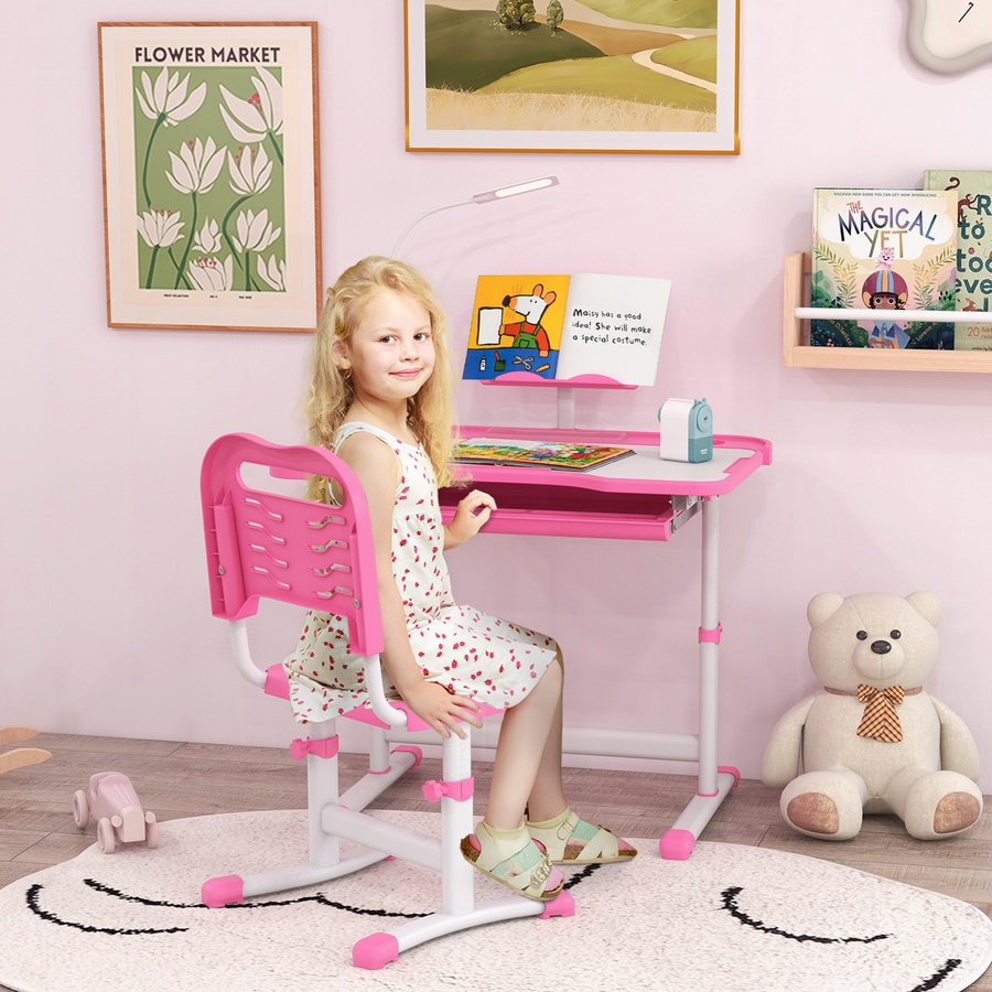 Image 976704_ALTMORE1.jpg, Product 976-704 / Price $144.99, Qaba Kids Desk and Chair Set Height Adjustable Student Writing Desk, Pink from Qaba on TSC.ca's Home & Garden department