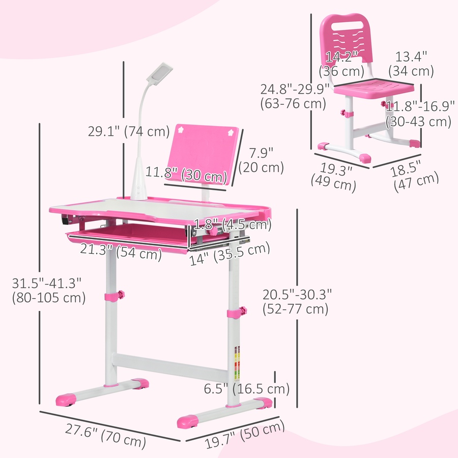 Image 976704_ALTMORE2.jpg, Product 976-704 / Price $144.99, Qaba Kids Desk and Chair Set Height Adjustable Student Writing Desk, Pink from Qaba on TSC.ca's Home & Garden department