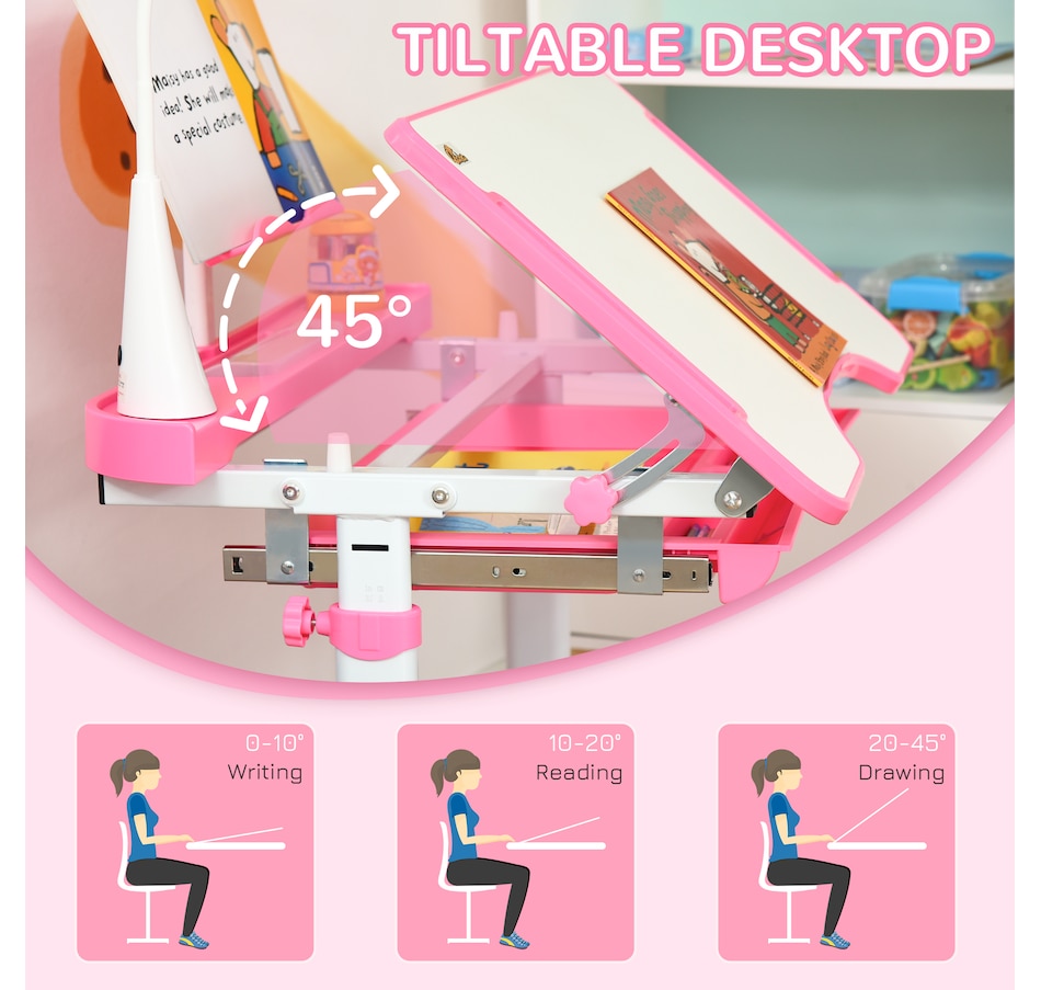 Image 976704_ALTMORE6.jpg, Product 976-704 / Price $156.99, Qaba Kids Desk and Chair Set Height Adjustable Student Writing Desk, Pink from Qaba on TSC.ca's Home & Garden department