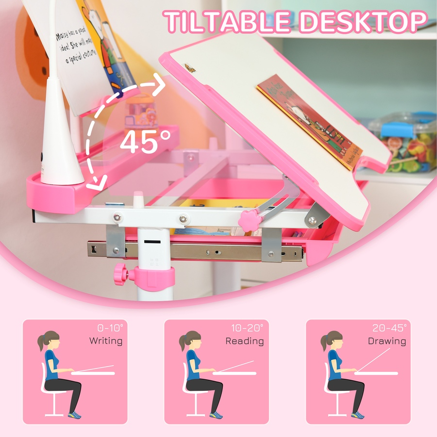 Image 976704_ALTMORE6.jpg, Product 976-704 / Price $144.99, Qaba Kids Desk and Chair Set Height Adjustable Student Writing Desk, Pink from Qaba on TSC.ca's Home & Garden department