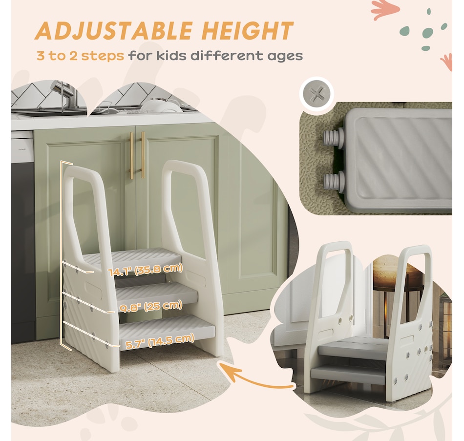 Image 976708_ALTMORE3.jpg, Product 976-708 / Price $58.99, Qaba Adjustable Height Toddler Step Stool with Handle & Foot Pads, Grey from Qaba on TSC.ca's Home & Garden department
