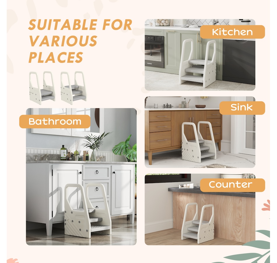 Image 976708_ALTMORE6.jpg, Product 976-708 / Price $58.99, Qaba Adjustable Height Toddler Step Stool with Handle & Foot Pads, Grey from Qaba on TSC.ca's Home & Garden department