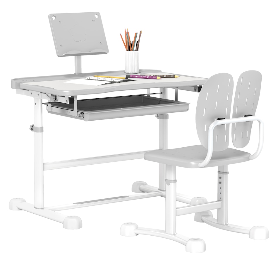 Image 976711.jpg, Product 976-711 / Price $166.99, Qaba Kids Desk and Chair Set Height Adjustable w/ Tilt Desktop, Grey from Qaba on TSC.ca's Home & Garden department