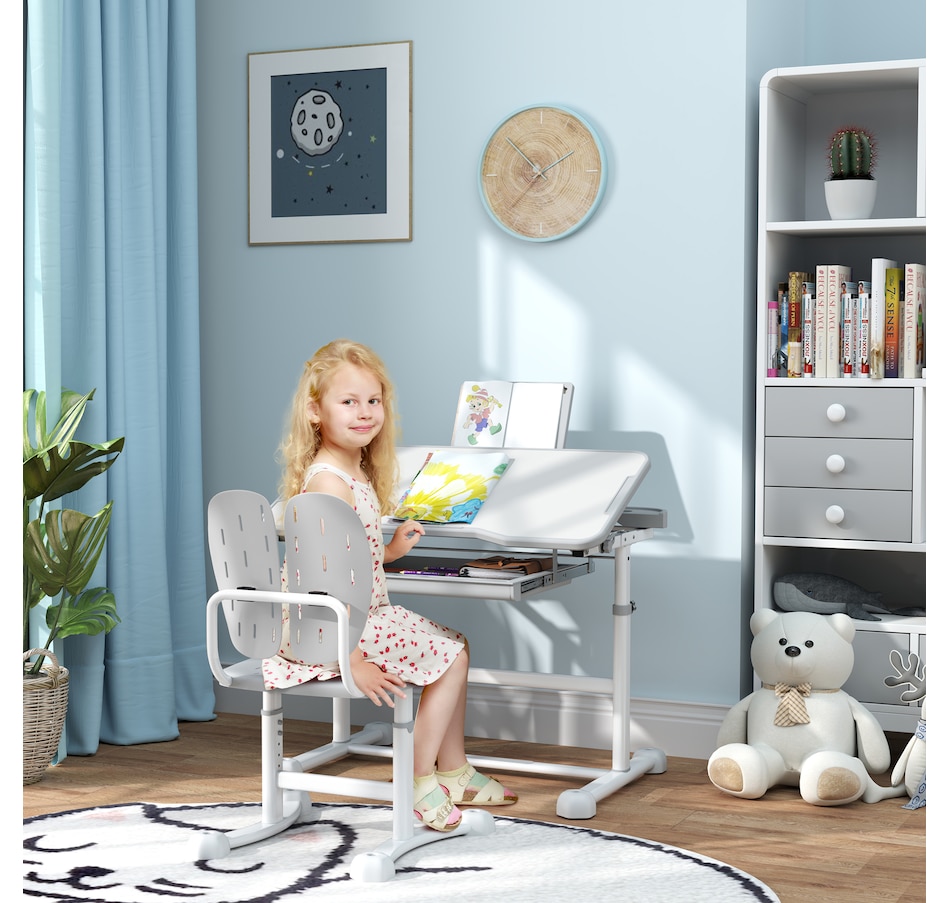 Image 976711_ALTMORE1.jpg, Product 976-711 / Price $166.99, Qaba Kids Desk and Chair Set Height Adjustable w/ Tilt Desktop, Grey from Qaba on TSC.ca's Home & Garden department