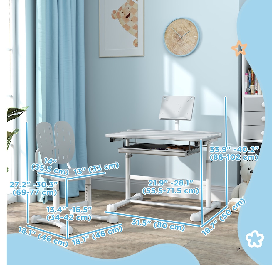 Image 976711_ALTMORE2.jpg, Product 976-711 / Price $166.99, Qaba Kids Desk and Chair Set Height Adjustable w/ Tilt Desktop, Grey from Qaba on TSC.ca's Home & Garden department