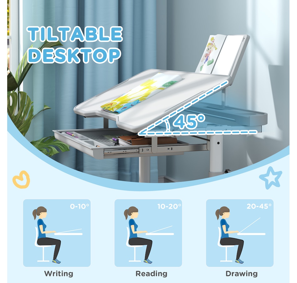 Image 976711_ALTMORE3.jpg, Product 976-711 / Price $166.99, Qaba Kids Desk and Chair Set Height Adjustable w/ Tilt Desktop, Grey from Qaba on TSC.ca's Home & Garden department