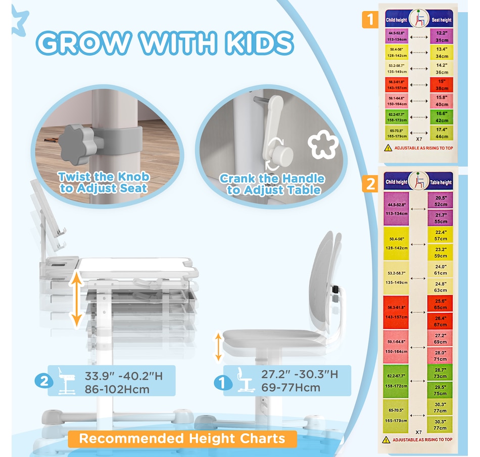 Image 976711_ALTMORE4.jpg, Product 976-711 / Price $166.99, Qaba Kids Desk and Chair Set Height Adjustable w/ Tilt Desktop, Grey from Qaba on TSC.ca's Home & Garden department