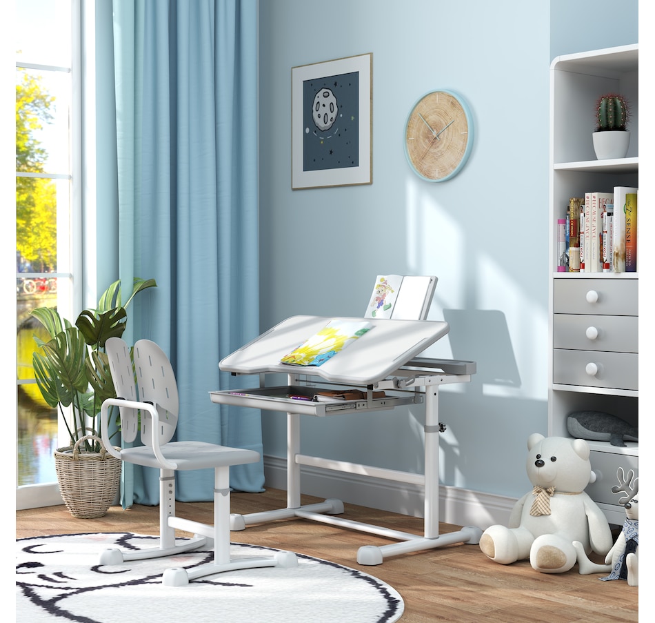 Image 976711_ALTMORE8.jpg, Product 976-711 / Price $166.99, Qaba Kids Desk and Chair Set Height Adjustable w/ Tilt Desktop, Grey from Qaba on TSC.ca's Home & Garden department