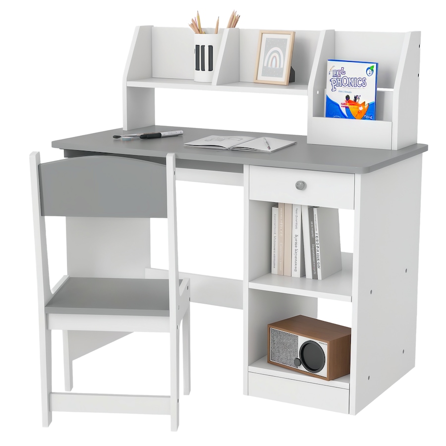 Image 976712.png, Product 976-712 / Price $167.99, Qaba Kids Desk and Chair Set for 5-8 Year Old with Storage, Grey from Qaba on TSC.ca's Home & Garden department