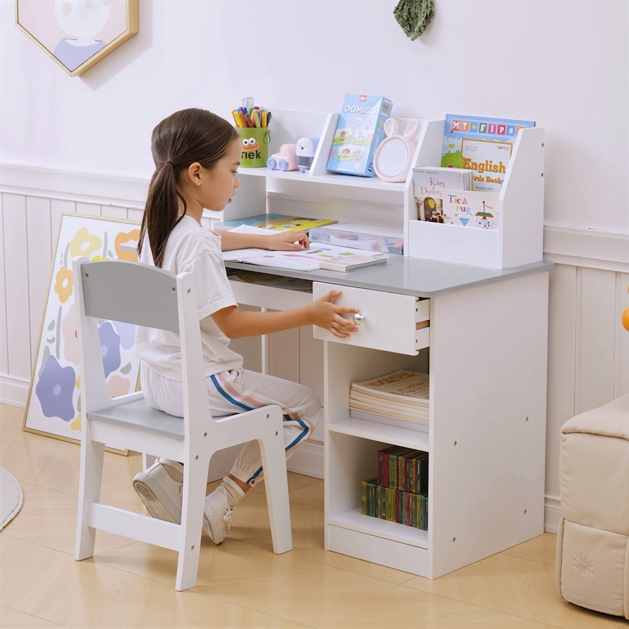 Image 976712_ALTMORE1.jpg, Product 976-712 / Price $167.99, Qaba Kids Desk and Chair Set for 5-8 Year Old with Storage, Grey from Qaba on TSC.ca's Home & Garden department
