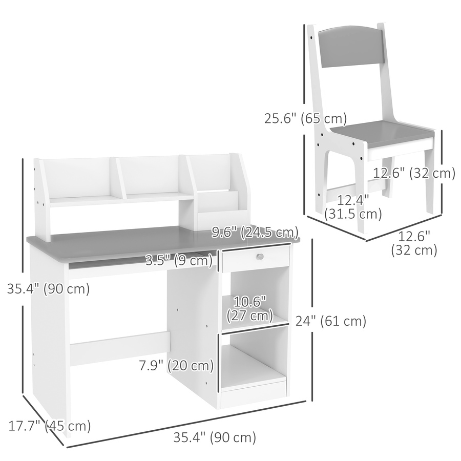 Image 976712_ALTMORE2.jpg, Product 976-712 / Price $167.99, Qaba Kids Desk and Chair Set for 5-8 Year Old with Storage, Grey from Qaba on TSC.ca's Home & Garden department