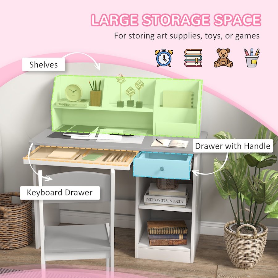 Image 976712_ALTMORE3.jpg, Product 976-712 / Price $167.99, Qaba Kids Desk and Chair Set for 5-8 Year Old with Storage, Grey from Qaba on TSC.ca's Home & Garden department
