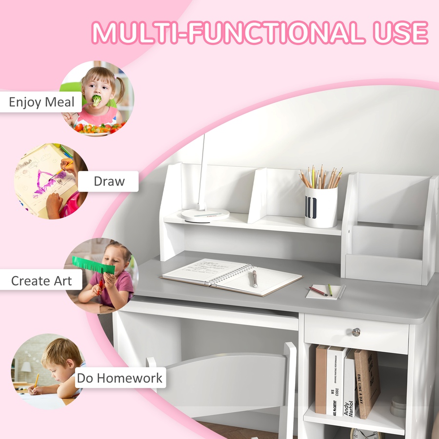 Image 976712_ALTMORE4.jpg, Product 976-712 / Price $167.99, Qaba Kids Desk and Chair Set for 5-8 Year Old with Storage, Grey from Qaba on TSC.ca's Home & Garden department