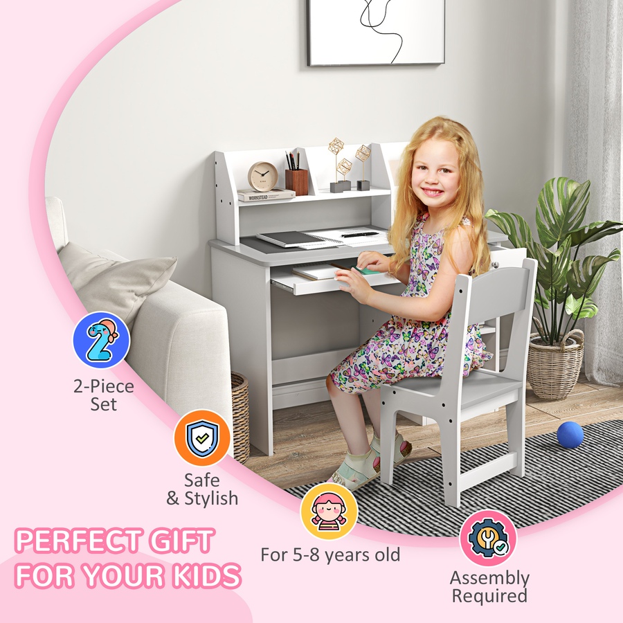Image 976712_ALTMORE5.jpg, Product 976-712 / Price $167.99, Qaba Kids Desk and Chair Set for 5-8 Year Old with Storage, Grey from Qaba on TSC.ca's Home & Garden department