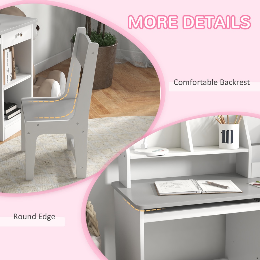 Image 976712_ALTMORE6.jpg, Product 976-712 / Price $167.99, Qaba Kids Desk and Chair Set for 5-8 Year Old with Storage, Grey from Qaba on TSC.ca's Home & Garden department