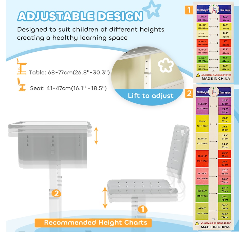 Image 976713_ALTMORE3.jpg, Product 976-713 / Price $133.99, Qaba Kids Desk and Chair Set, Height Adjustable Children Study Desk and Chair from Qaba on TSC.ca's Home & Garden department