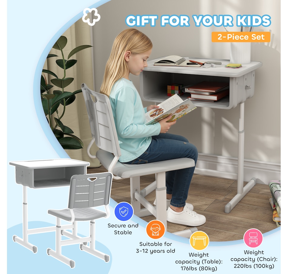 Image 976713_ALTMORE4.jpg, Product 976-713 / Price $133.99, Qaba Kids Desk and Chair Set, Height Adjustable Children Study Desk and Chair from Qaba on TSC.ca's Home & Garden department