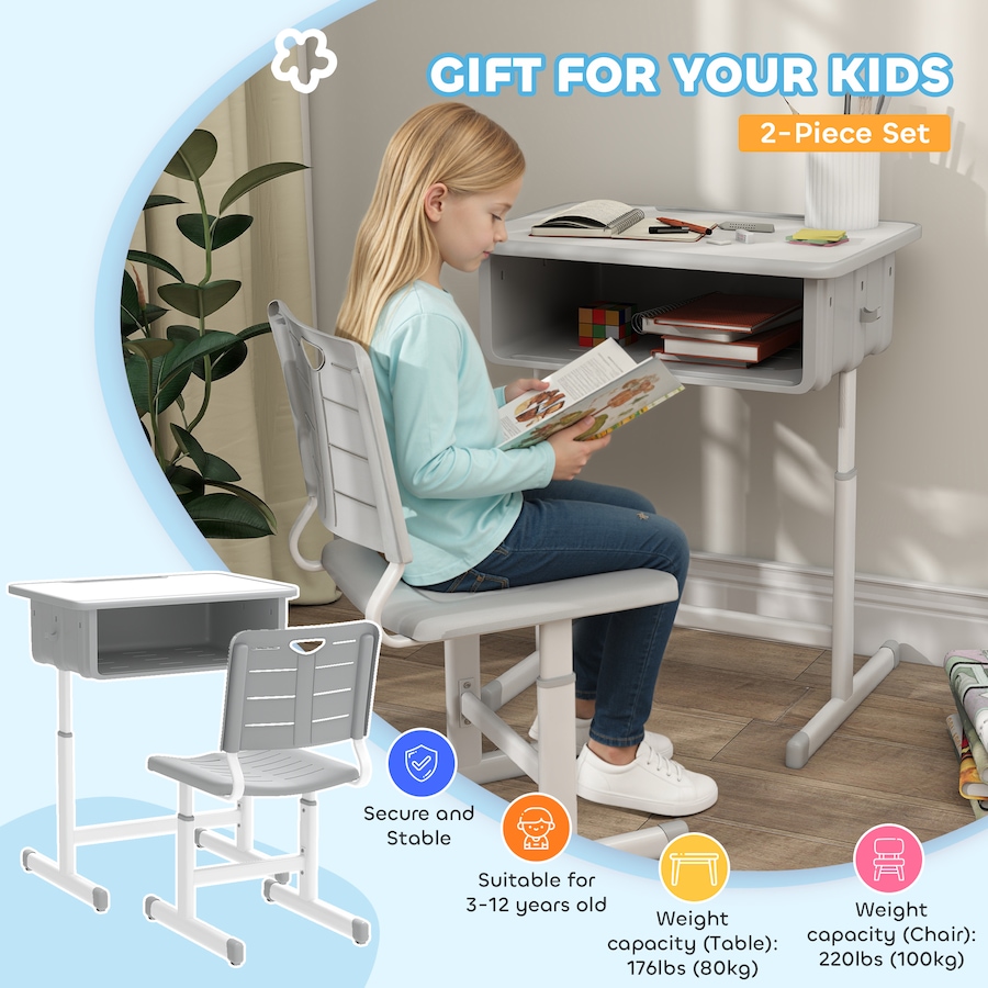 Image 976713_ALTMORE4.jpg, Product 976-713 / Price $132.99, Qaba Kids Desk and Chair Set, Height Adjustable Children Study Desk and Chair from Qaba on TSC.ca's Home & Garden department