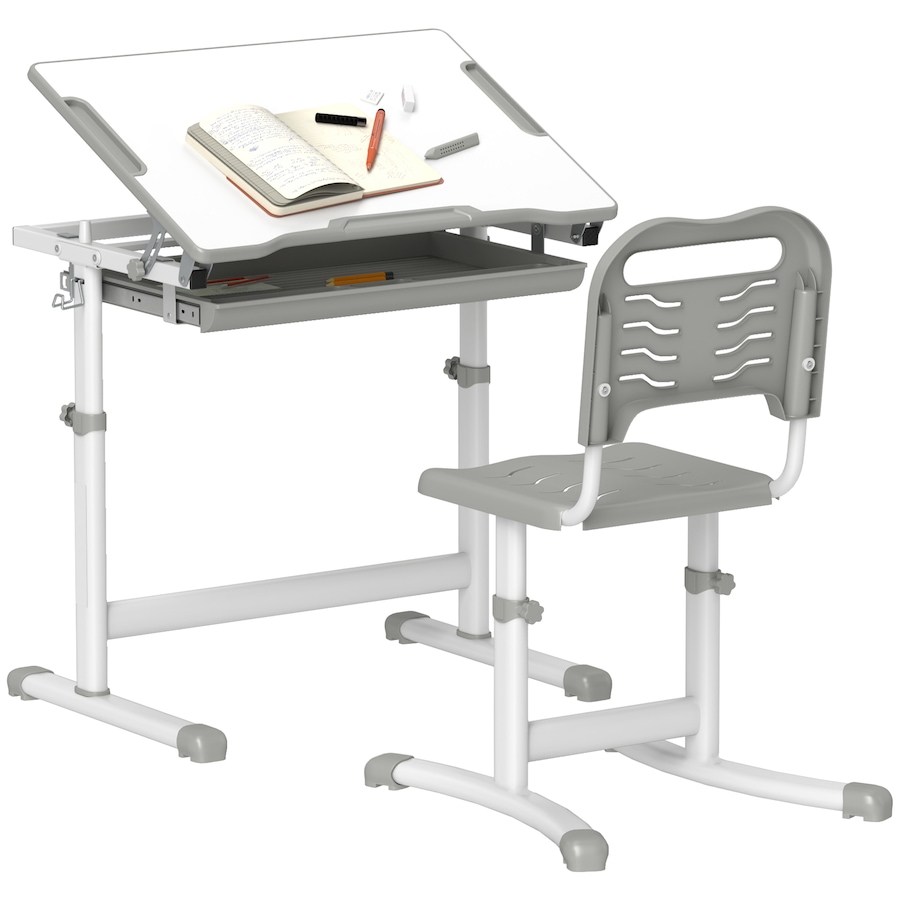 Image 976714.jpg, Product 976-714 / Price $126.99, Qaba Height Adjustable Kids Desk and Chair Set with Tiltable Desktop, Grey from Qaba on TSC.ca's Home & Garden department
