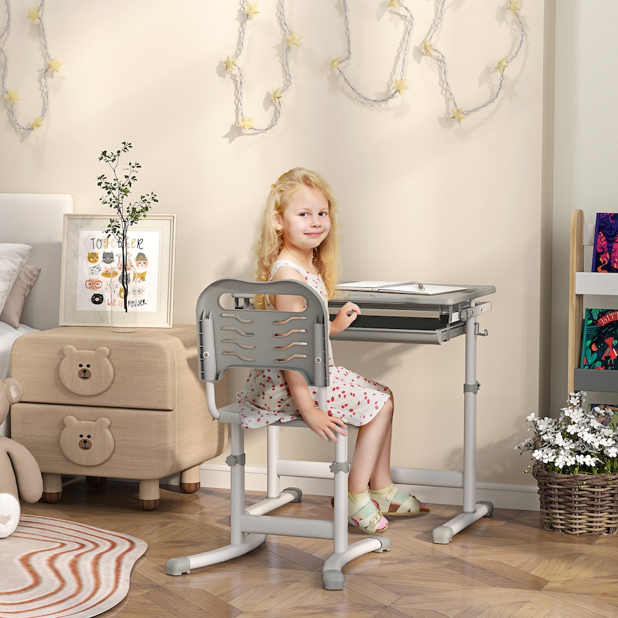 Image 976714_ALTMORE1.jpg, Product 976-714 / Price $126.99, Qaba Height Adjustable Kids Desk and Chair Set with Tiltable Desktop, Grey from Qaba on TSC.ca's Home & Garden department