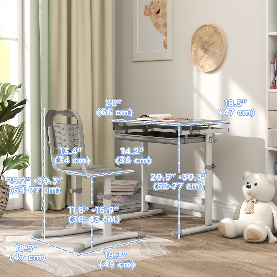 Image 976714_ALTMORE2.jpg, Product 976-714 / Price $126.99, Qaba Height Adjustable Kids Desk and Chair Set with Tiltable Desktop, Grey from Qaba on TSC.ca's Home & Garden department