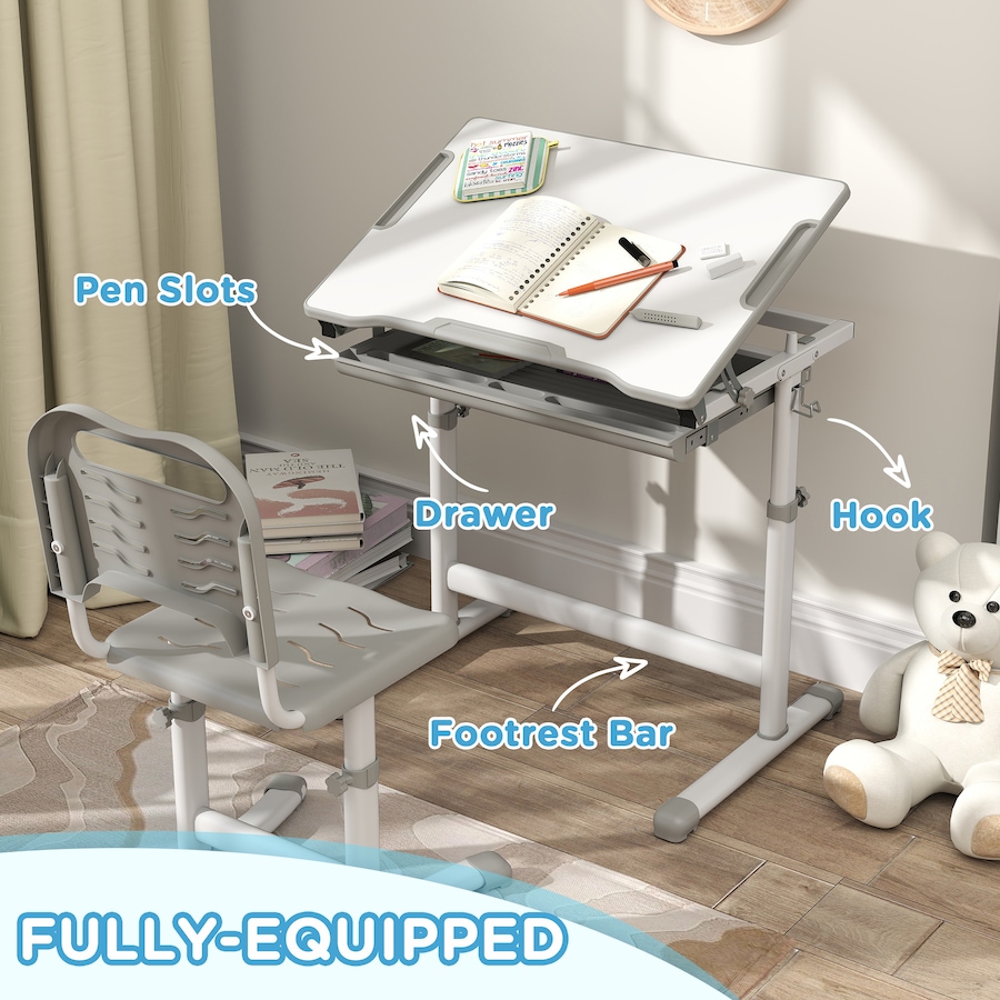 Image 976714_ALTMORE4.jpg, Product 976-714 / Price $126.99, Qaba Height Adjustable Kids Desk and Chair Set with Tiltable Desktop, Grey from Qaba on TSC.ca's Home & Garden department