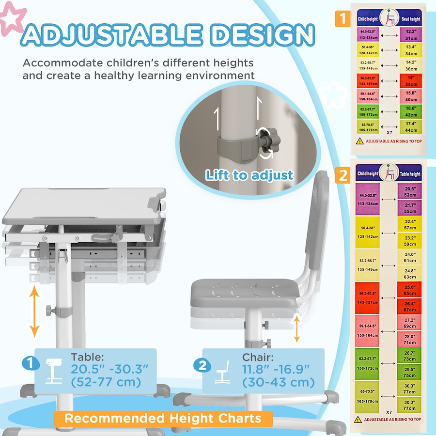 Image 976714_ALTMORE5.jpg, Product 976-714 / Price $126.99, Qaba Height Adjustable Kids Desk and Chair Set with Tiltable Desktop, Grey from Qaba on TSC.ca's Home & Garden department