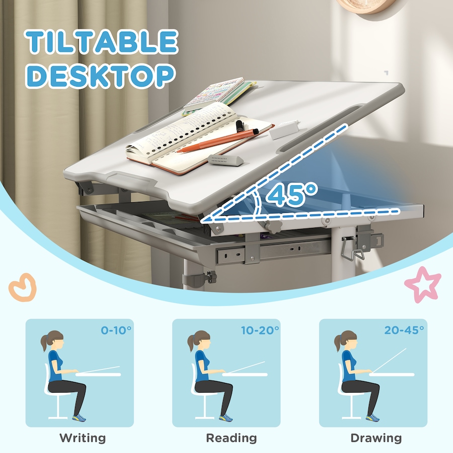 Image 976714_ALTMORE6.jpg, Product 976-714 / Price $126.99, Qaba Height Adjustable Kids Desk and Chair Set with Tiltable Desktop, Grey from Qaba on TSC.ca's Home & Garden department