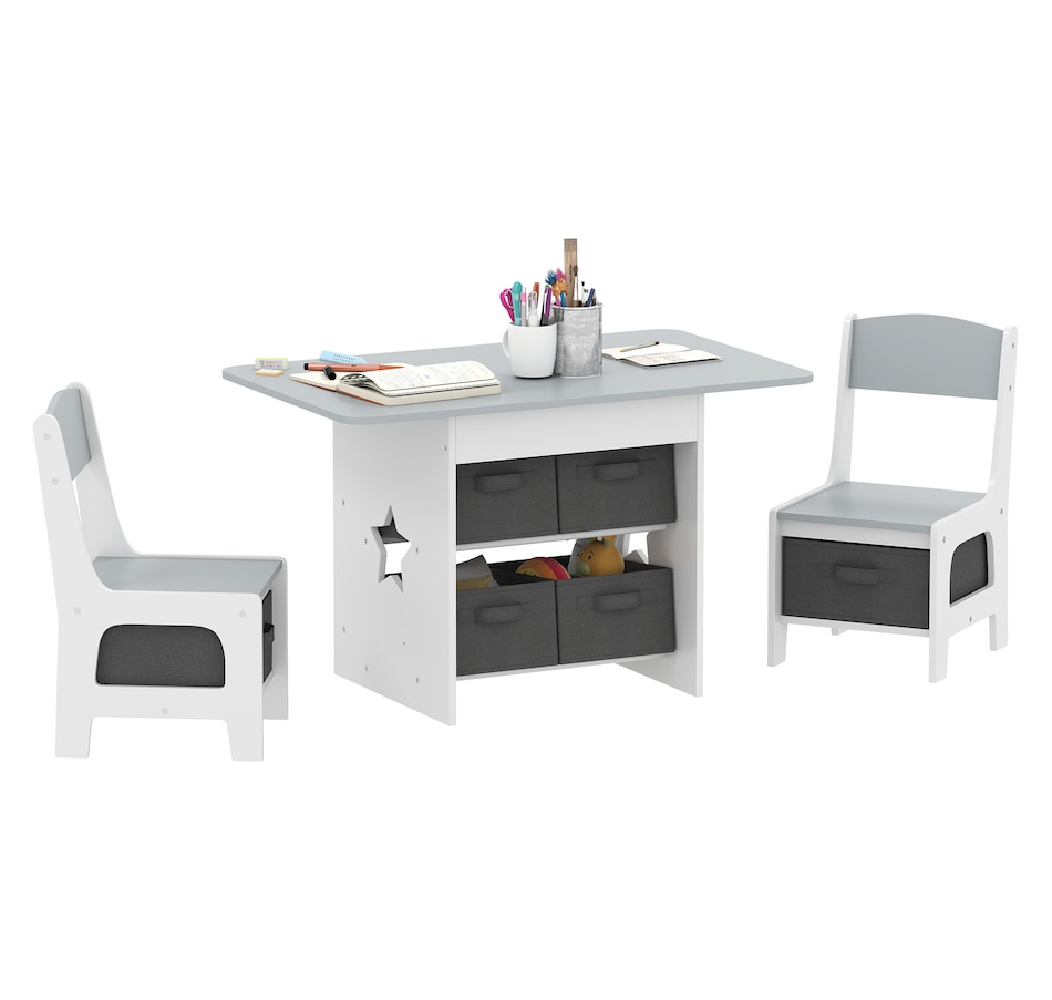 Image 976715.jpg, Product 976-715 / Price $109.99, Qaba 3 Piece Kids Table and Chair Set with 6 Removable Drawers, Light Grey from Qaba on TSC.ca's Home & Garden department