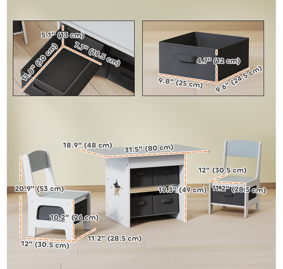 Image 976715_ALTMORE2.jpg, Product 976-715 / Price $109.99, Qaba 3 Piece Kids Table and Chair Set with 6 Removable Drawers, Light Grey from Qaba on TSC.ca's Home & Garden department