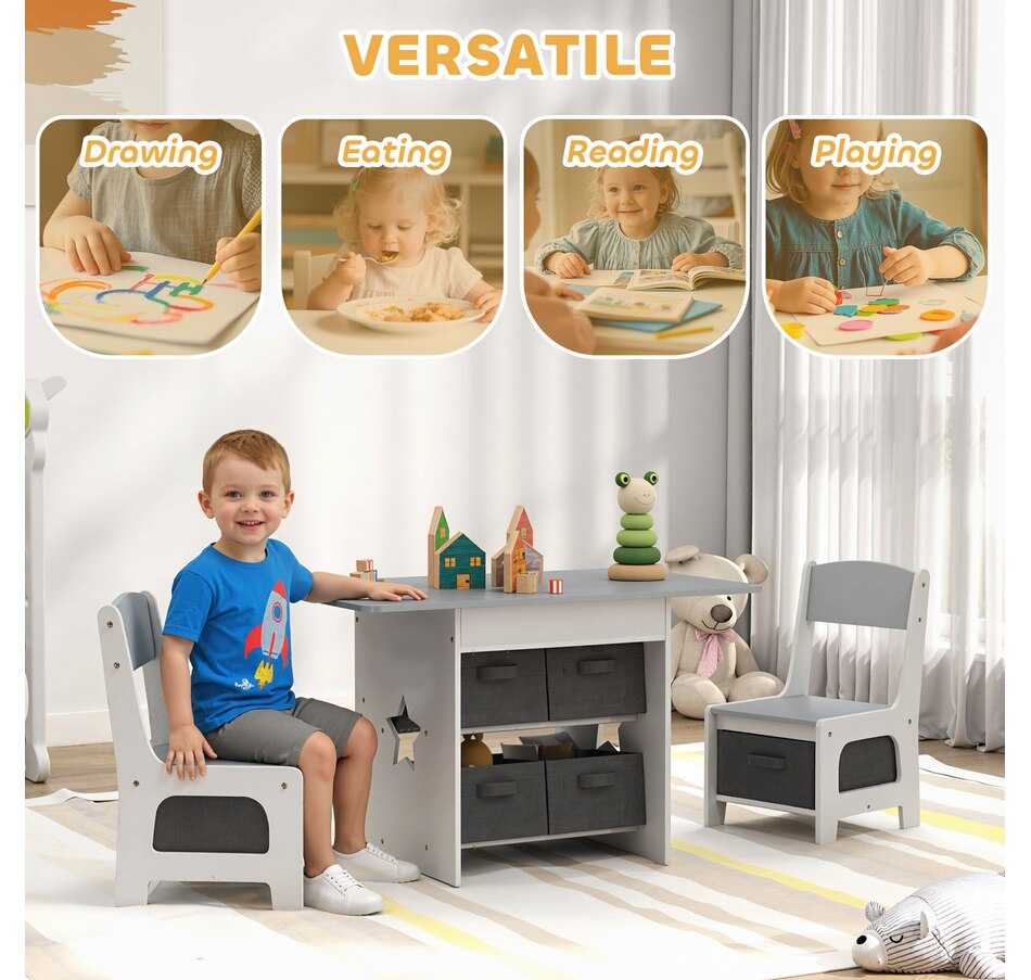 Image 976715_ALTMORE3.jpg, Product 976-715 / Price $109.99, Qaba 3 Piece Kids Table and Chair Set with 6 Removable Drawers, Light Grey from Qaba on TSC.ca's Home & Garden department