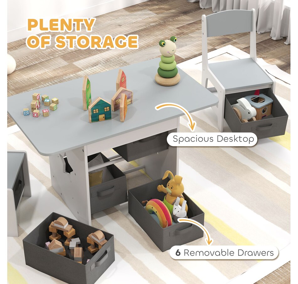 Image 976715_ALTMORE4.jpg, Product 976-715 / Price $109.99, Qaba 3 Piece Kids Table and Chair Set with 6 Removable Drawers, Light Grey from Qaba on TSC.ca's Home & Garden department