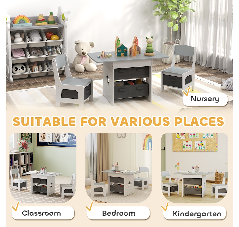 Image 976715_ALTMORE6.jpg, Product 976-715 / Price $109.99, Qaba 3 Piece Kids Table and Chair Set with 6 Removable Drawers, Light Grey from Qaba on TSC.ca's Home & Garden department