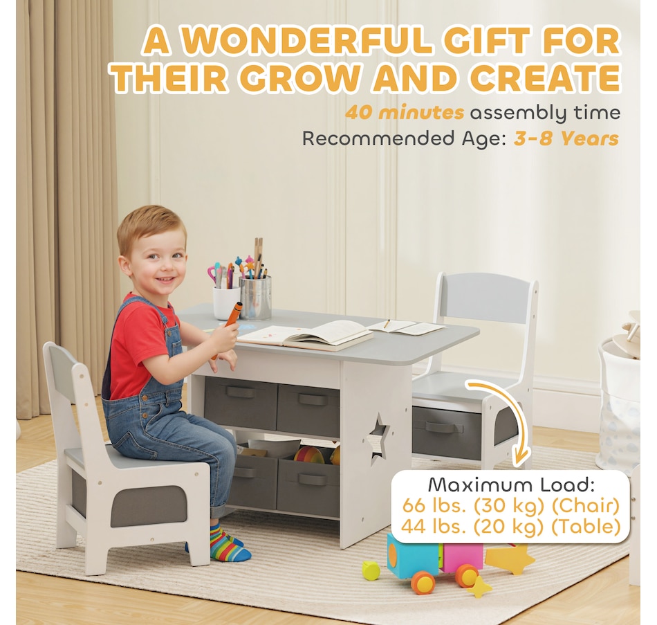 Image 976715_ALTMORE7.jpg, Product 976-715 / Price $109.99, Qaba 3 Piece Kids Table and Chair Set with 6 Removable Drawers, Light Grey from Qaba on TSC.ca's Home & Garden department