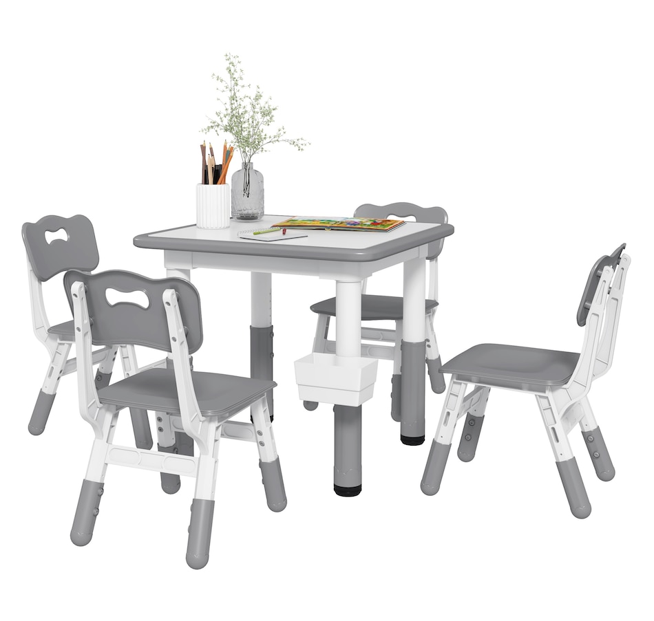 Image 976719.jpg, Product 976-719 / Price $129.99, Qaba 5 Pieces Height Adjustable Kids Table and Chair Set for Playroom Grey from Qaba on TSC.ca's Home & Garden department