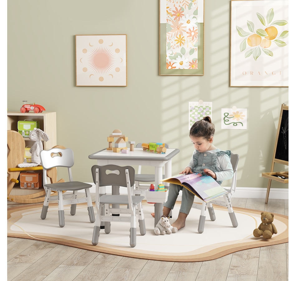 Image 976719_ALTMORE1.jpg, Product 976-719 / Price $129.99, Qaba 5 Pieces Height Adjustable Kids Table and Chair Set for Playroom Grey from Qaba on TSC.ca's Home & Garden department