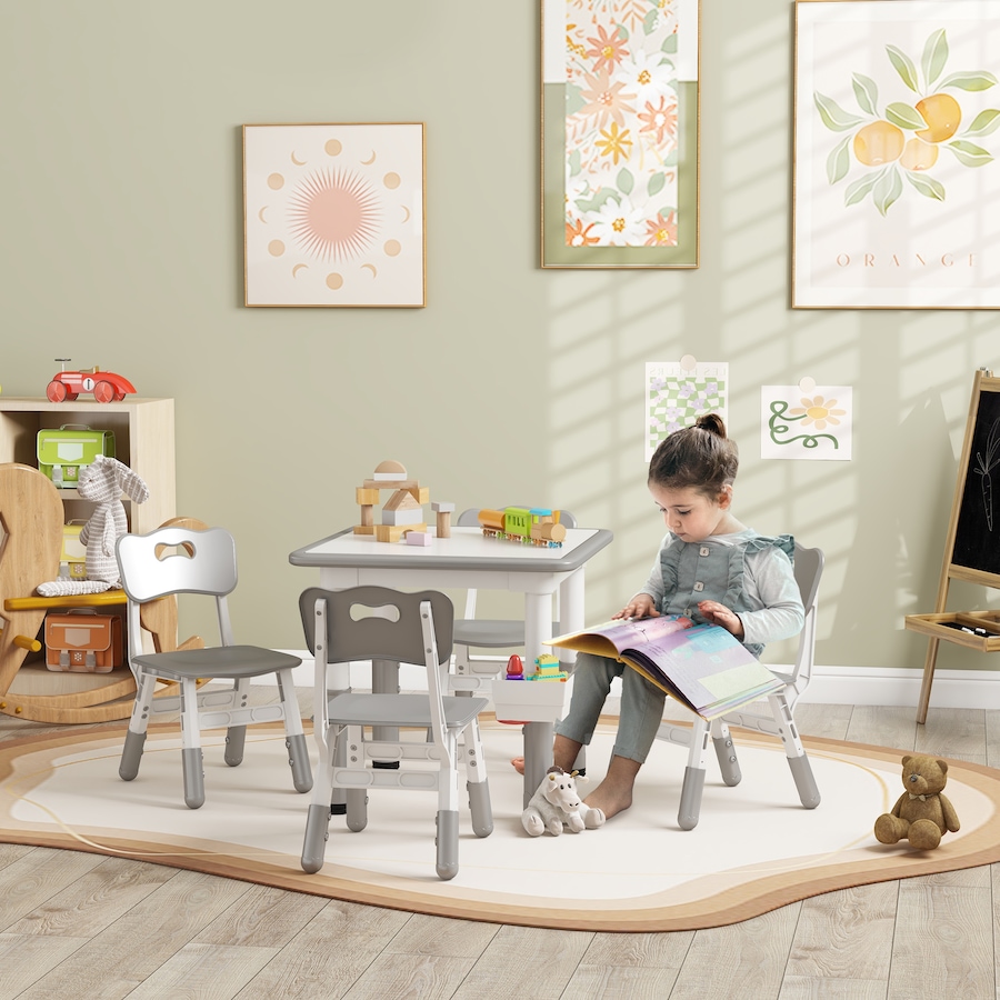 Image 976719_ALTMORE1.jpg, Product 976-719 / Price $119.99, Qaba 5 Pieces Height Adjustable Kids Table and Chair Set for Playroom Grey from Qaba on TSC.ca's Home & Garden department