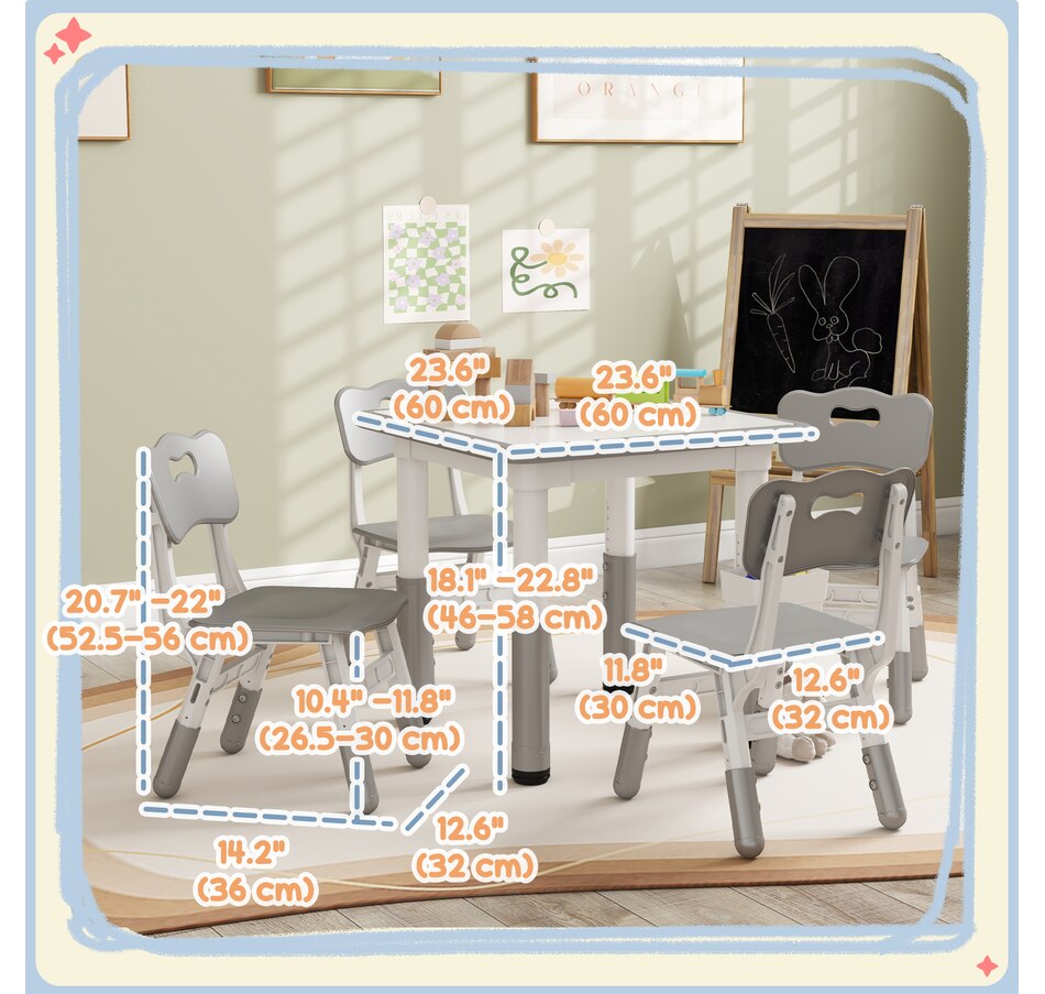 Image 976719_ALTMORE2.jpg, Product 976-719 / Price $129.99, Qaba 5 Pieces Height Adjustable Kids Table and Chair Set for Playroom Grey from Qaba on TSC.ca's Home & Garden department
