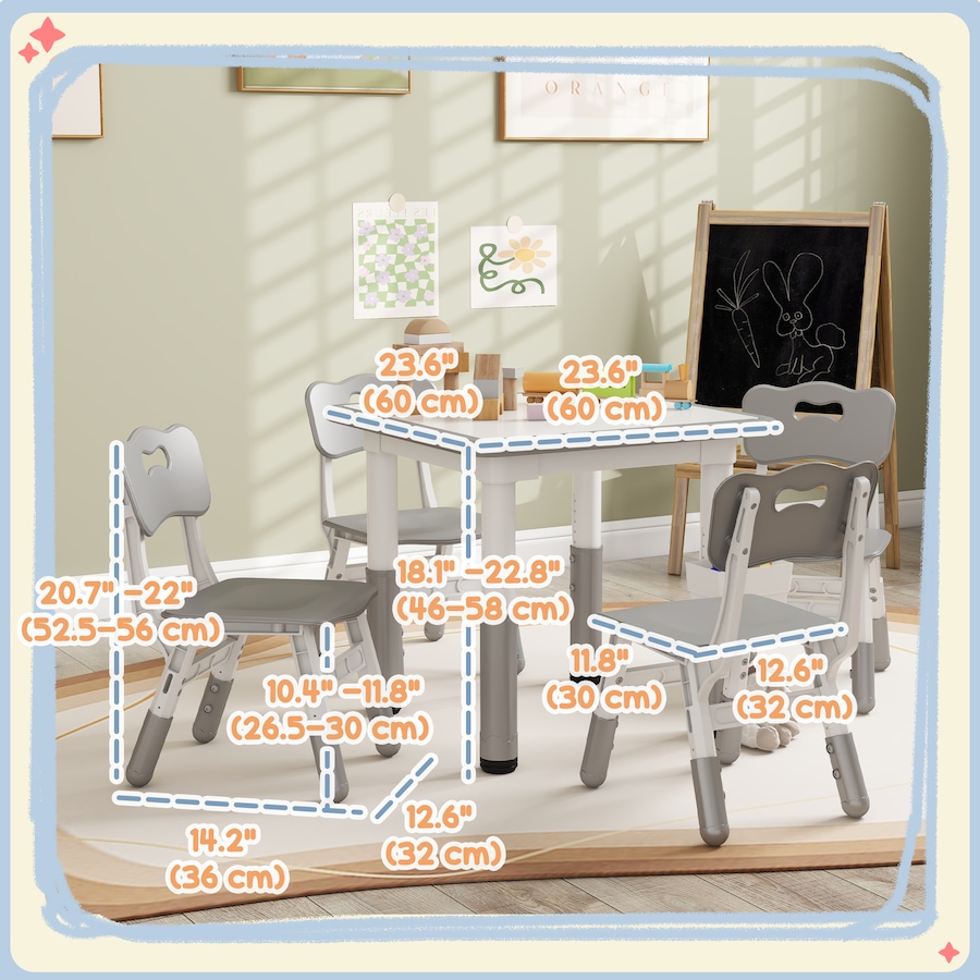 Image 976719_ALTMORE2.jpg, Product 976-719 / Price $119.99, Qaba 5 Pieces Height Adjustable Kids Table and Chair Set for Playroom Grey from Qaba on TSC.ca's Home & Garden department
