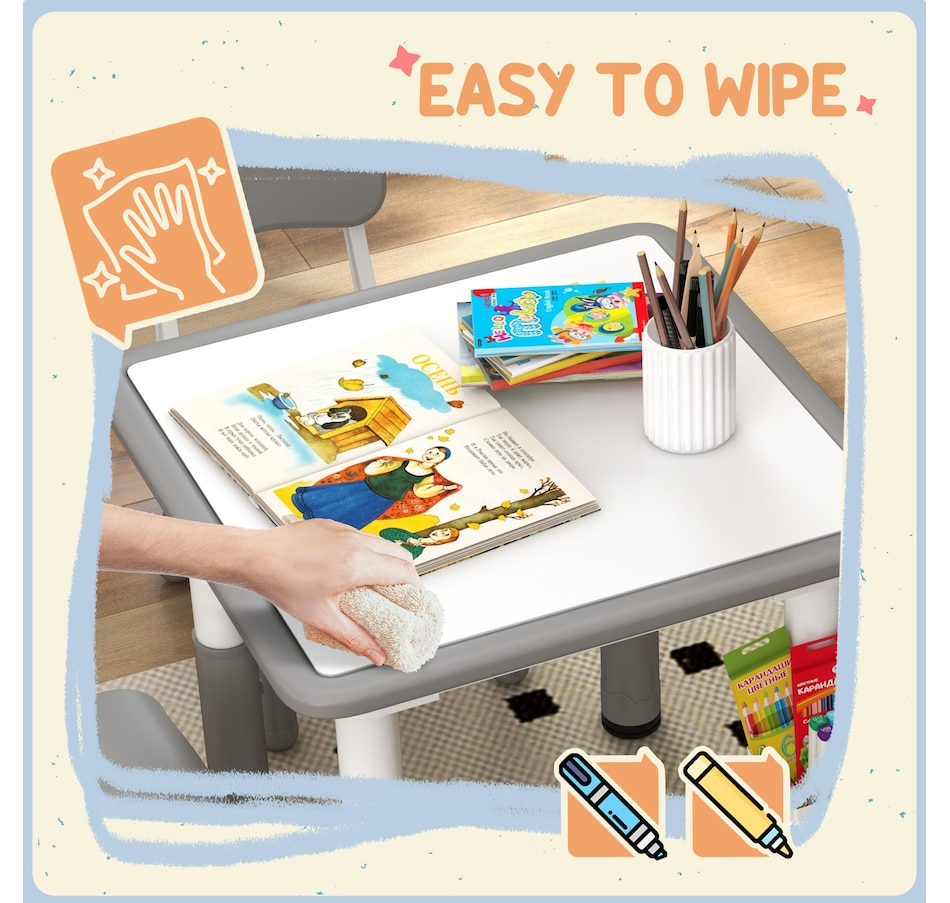 Image 976719_ALTMORE5.jpg, Product 976-719 / Price $129.99, Qaba 5 Pieces Height Adjustable Kids Table and Chair Set for Playroom Grey from Qaba on TSC.ca's Home & Garden department