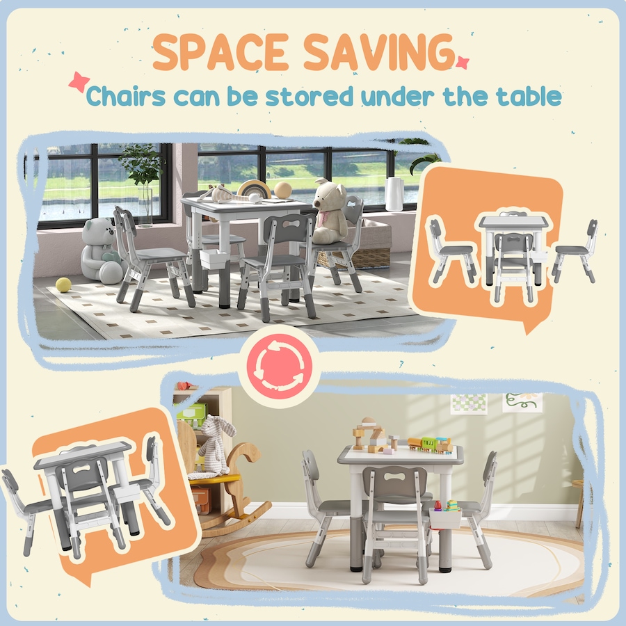 Image 976719_ALTMORE6.jpg, Product 976-719 / Price $119.99, Qaba 5 Pieces Height Adjustable Kids Table and Chair Set for Playroom Grey from Qaba on TSC.ca's Home & Garden department