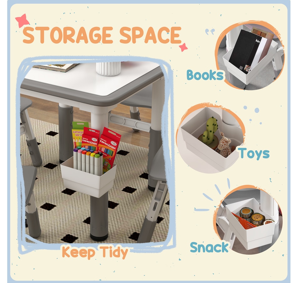 Image 976719_ALTMORE7.jpg, Product 976-719 / Price $129.99, Qaba 5 Pieces Height Adjustable Kids Table and Chair Set for Playroom Grey from Qaba on TSC.ca's Home & Garden department